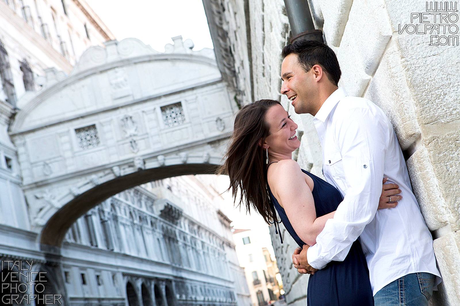 Photographer in Venice Italy for a vacation photo shoot during a walking tour and gondola ride - romantic and fun couple photo walk in Venice